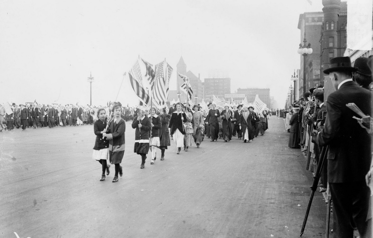 Women'S Suffrage Parade, Girls & Young Women Carrying Flags, 1910s
