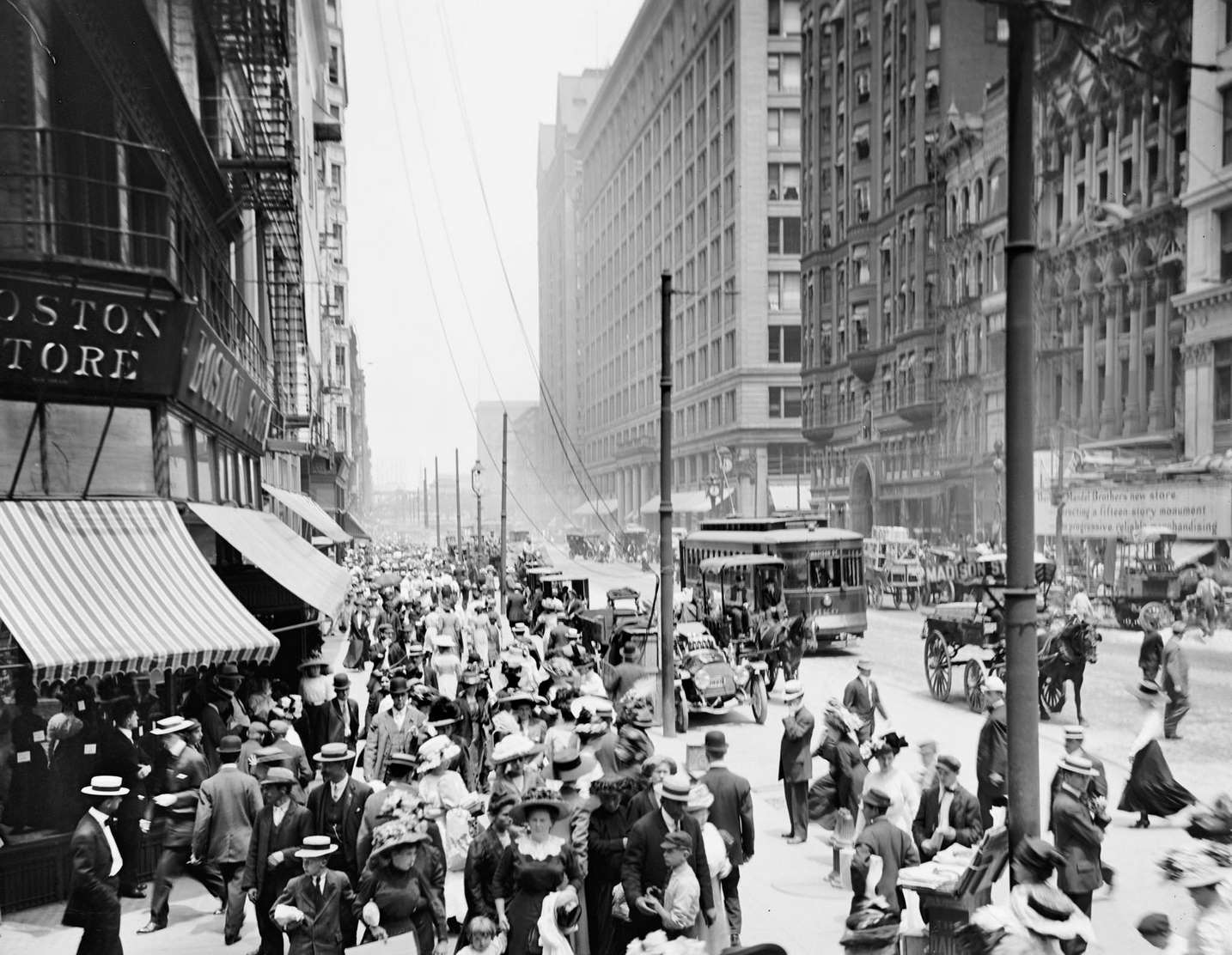 Busy Street Scene, View of State Street North from Madison Street, Chicago, 1910s