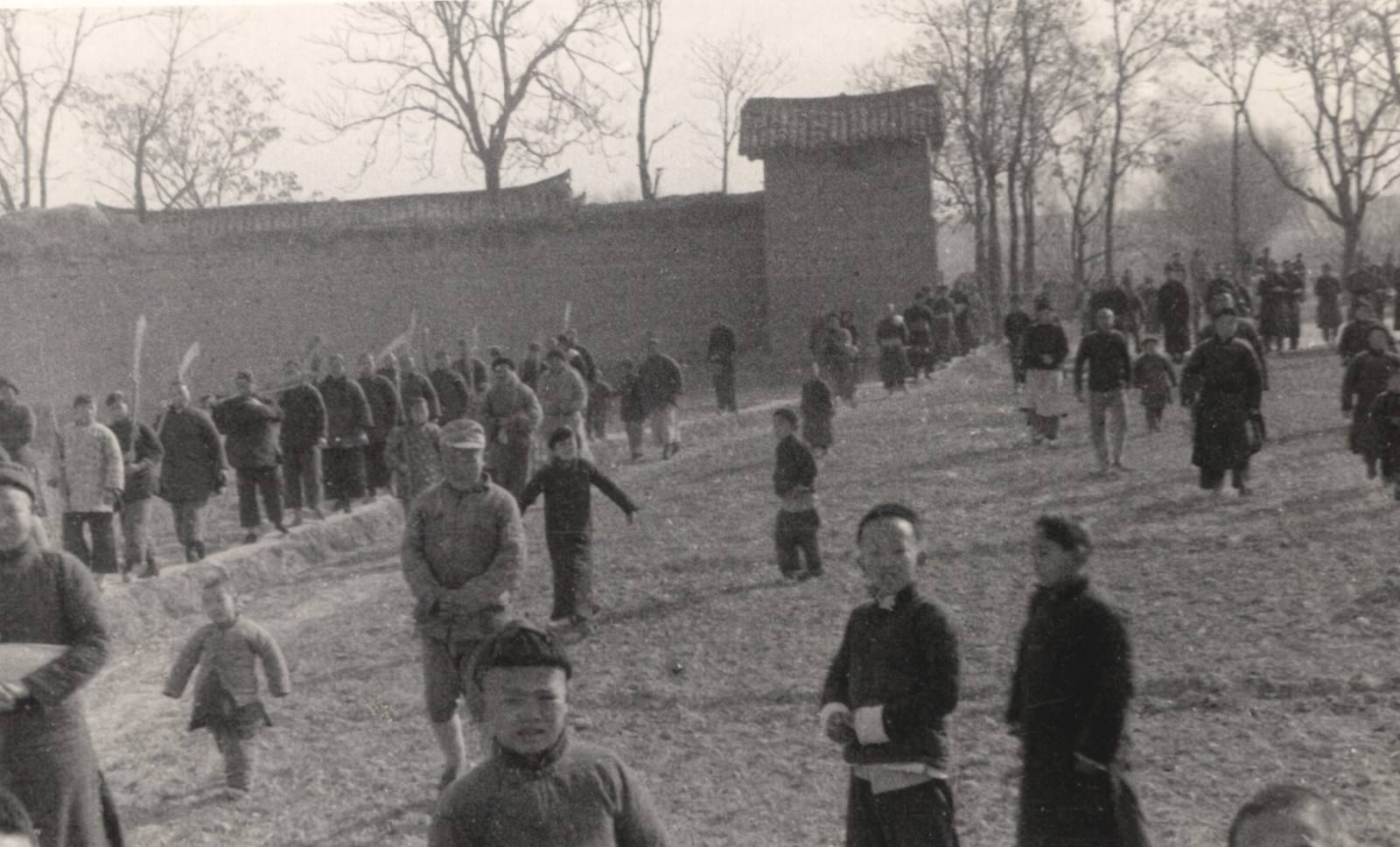 The village headquarters of the ancient "big sword" society, the Hwang Shih Hwei (Huang Shihui), in North Hupeh (Hubei), 1937-1940