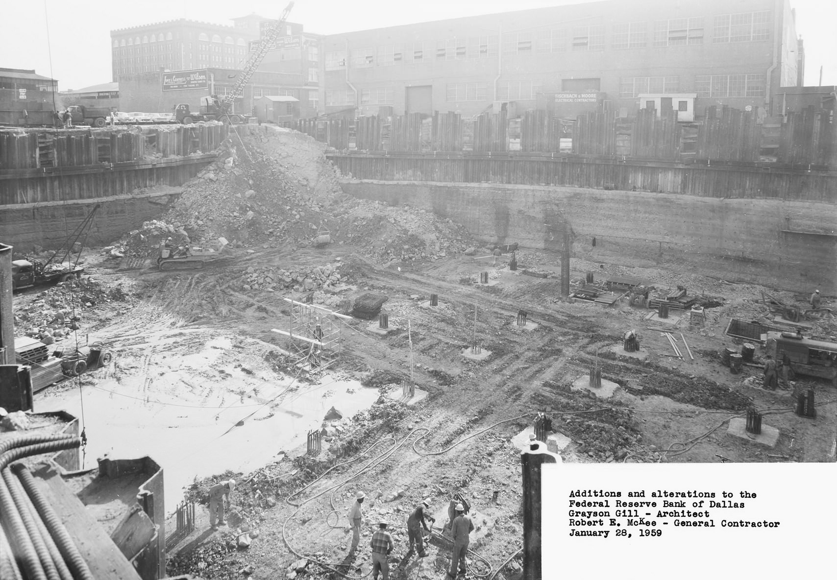 Federal Reserve Bank of Dallas, addition construction, downtown Dallas, Texas, 1959