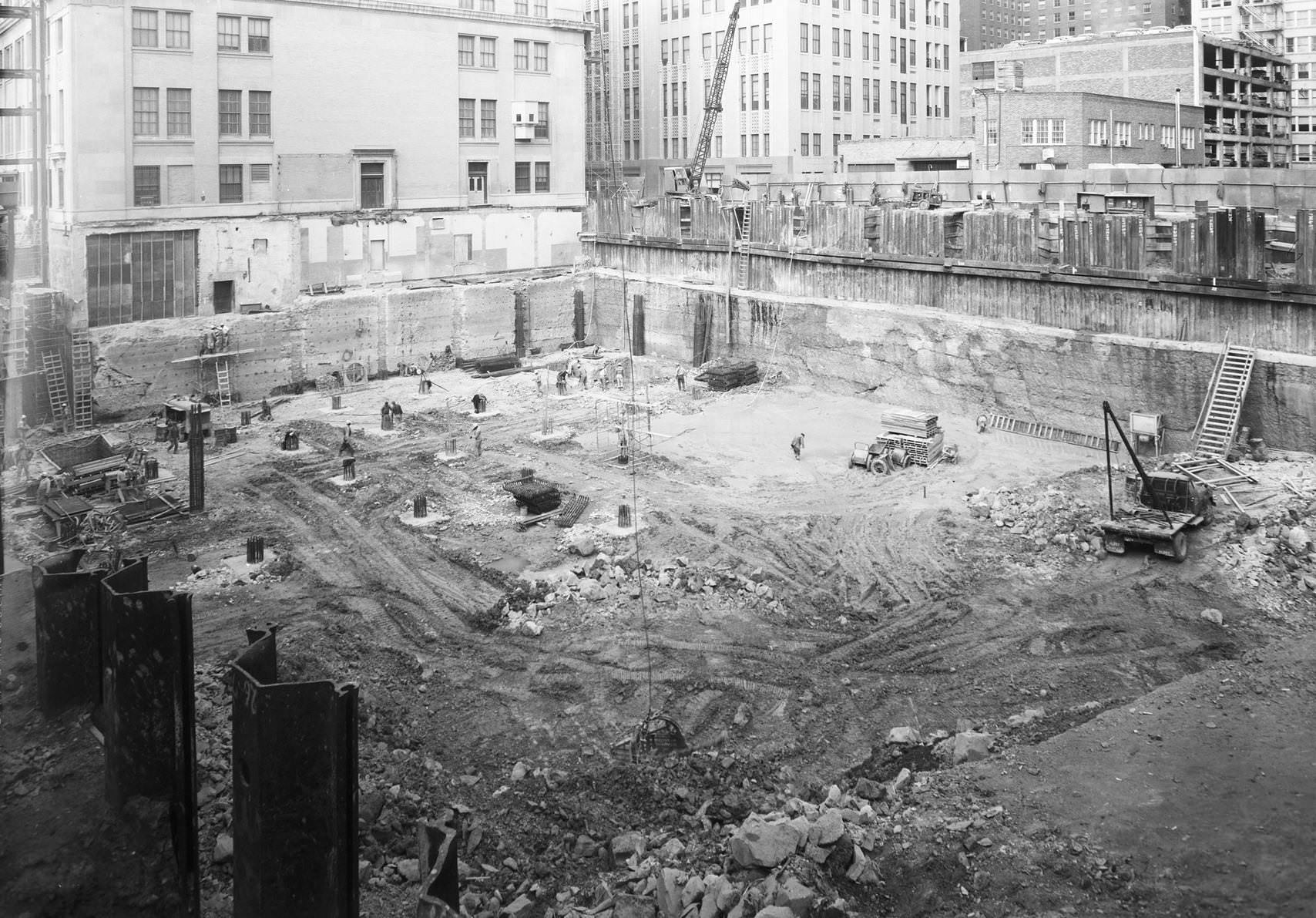 Federal Reserve Bank of Dallas, addition construction, downtown Dallas, Texas, 1959