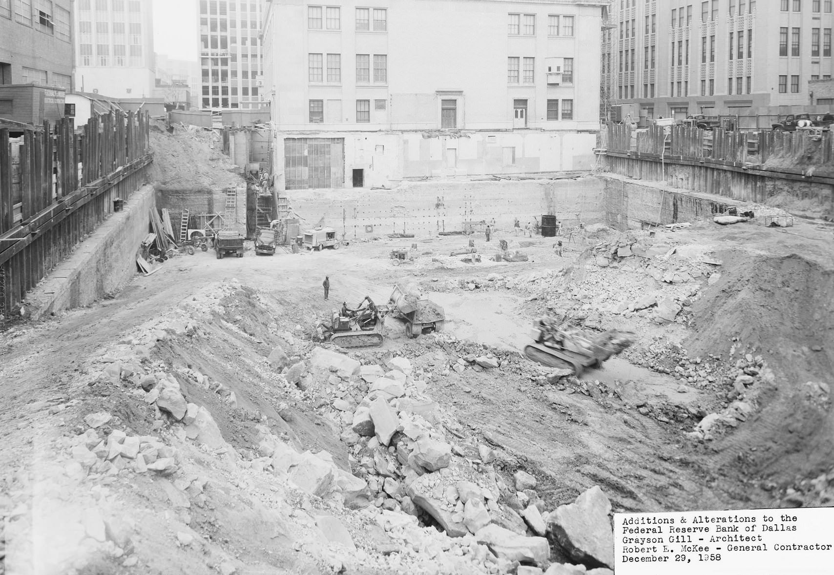 Federal Reserve Bank of Dallas, addition construction, downtown Dallas, Texas, 1958