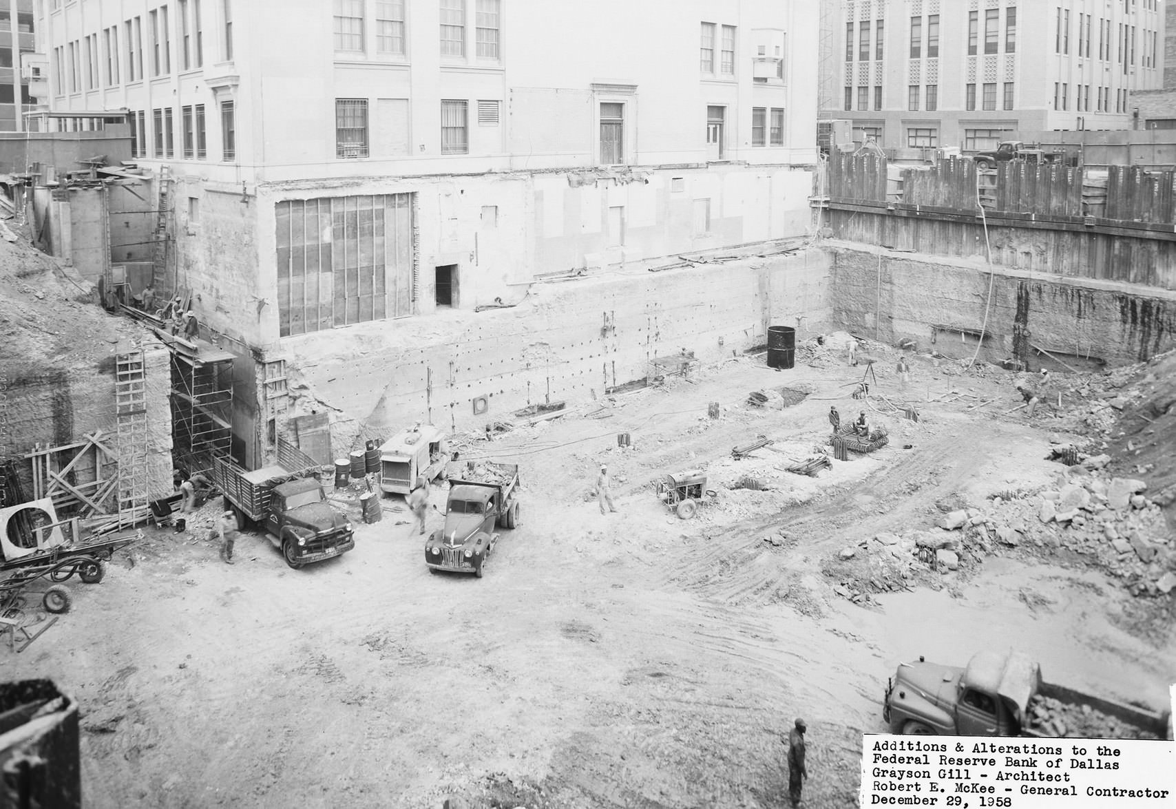 Federal Reserve Bank of Dallas, addition construction, downtown Dallas, Texas, 1958