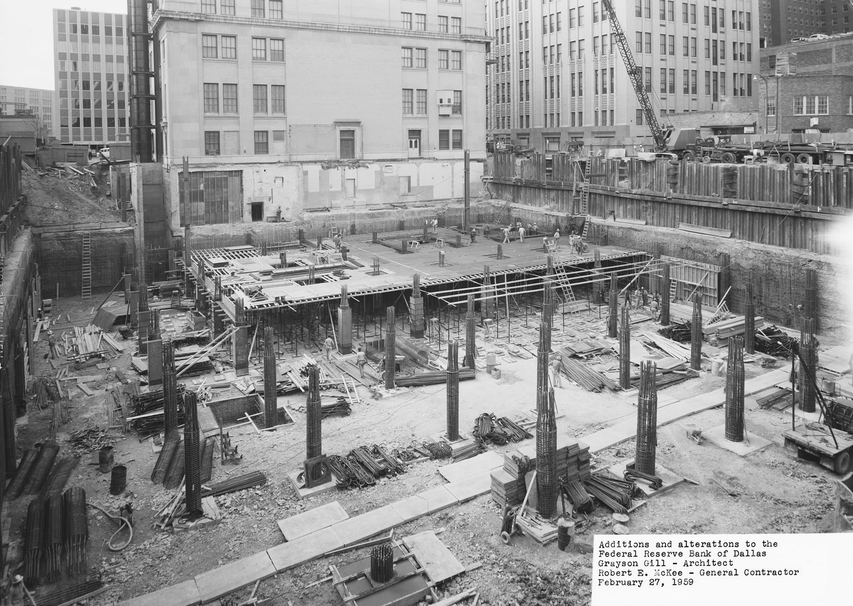 Federal Reserve Bank of Dallas, addition construction, downtown Dallas, Texas, 1959