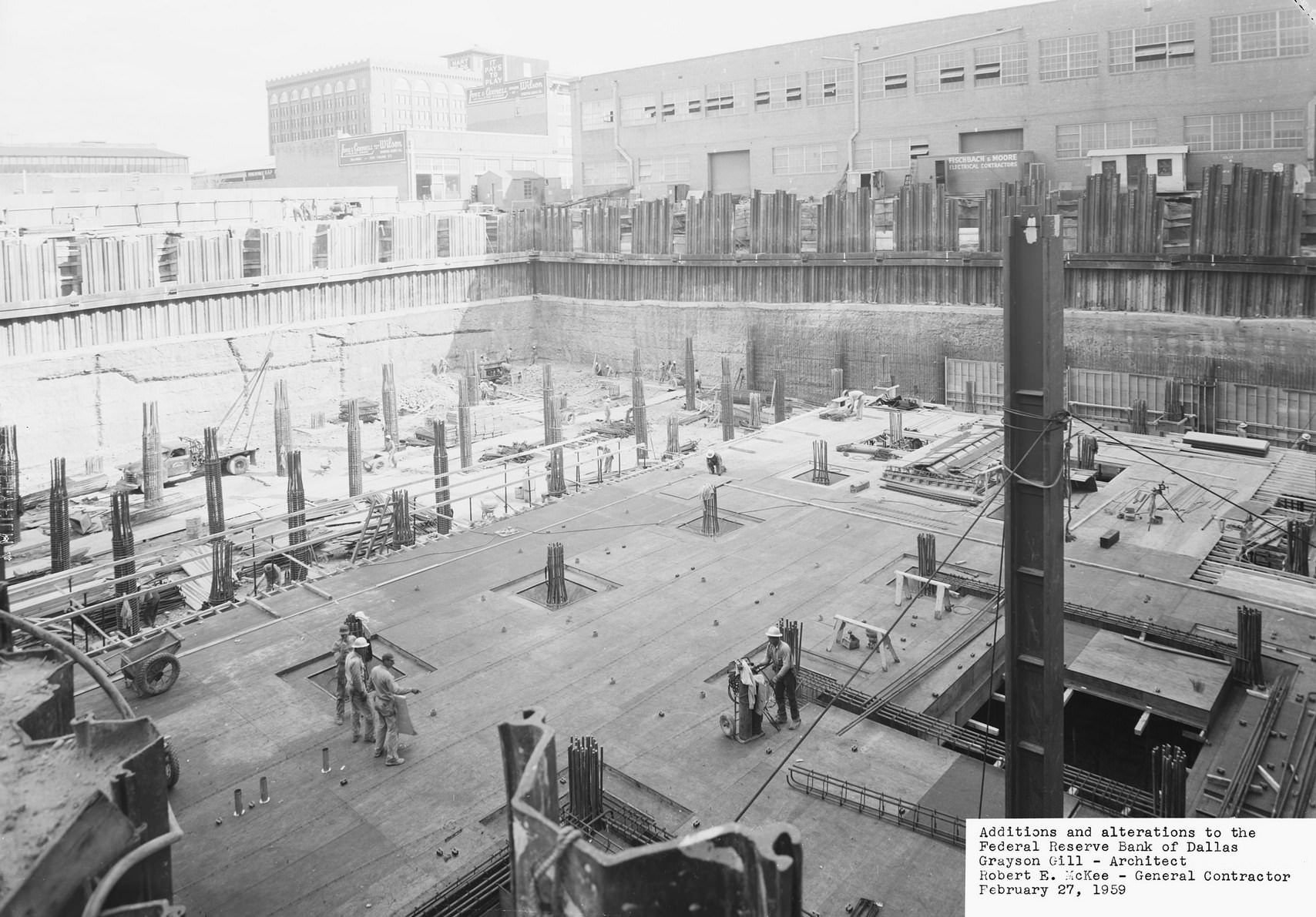 Federal Reserve Bank of Dallas, addition construction, downtown Dallas, Texas, 1959