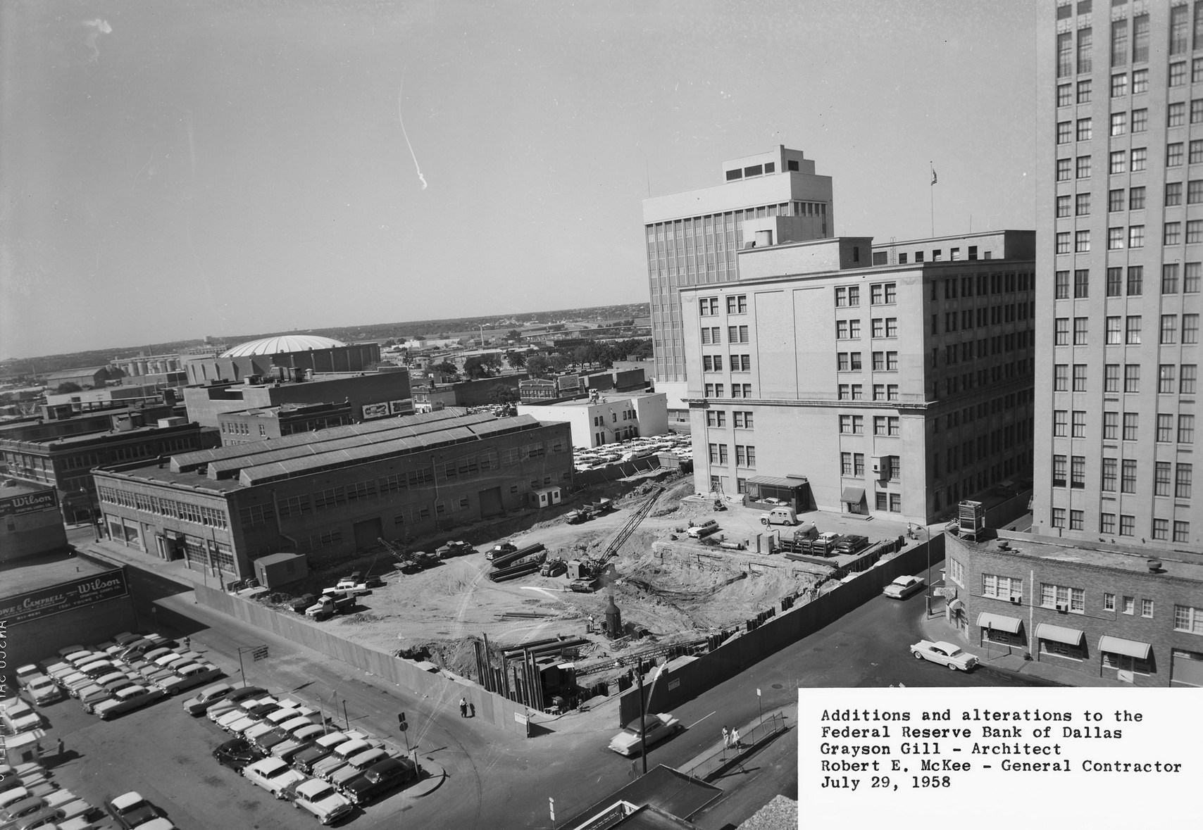 Federal Reserve Bank of Dallas, addition construction, downtown Dallas, Texas, 958