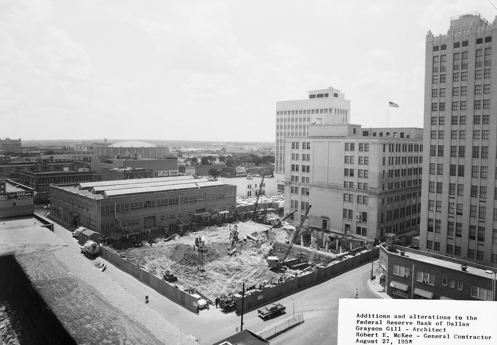 Federal Reserve Bank of Dallas, addition construction, downtown Dallas, Texas, 1958