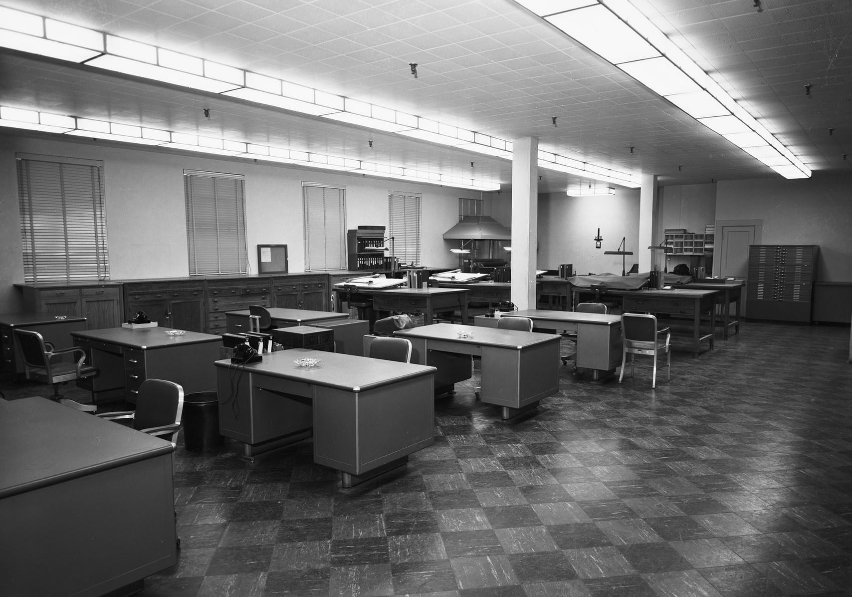 Otis Elevator Company building interior, Dallas, Texas, 1953