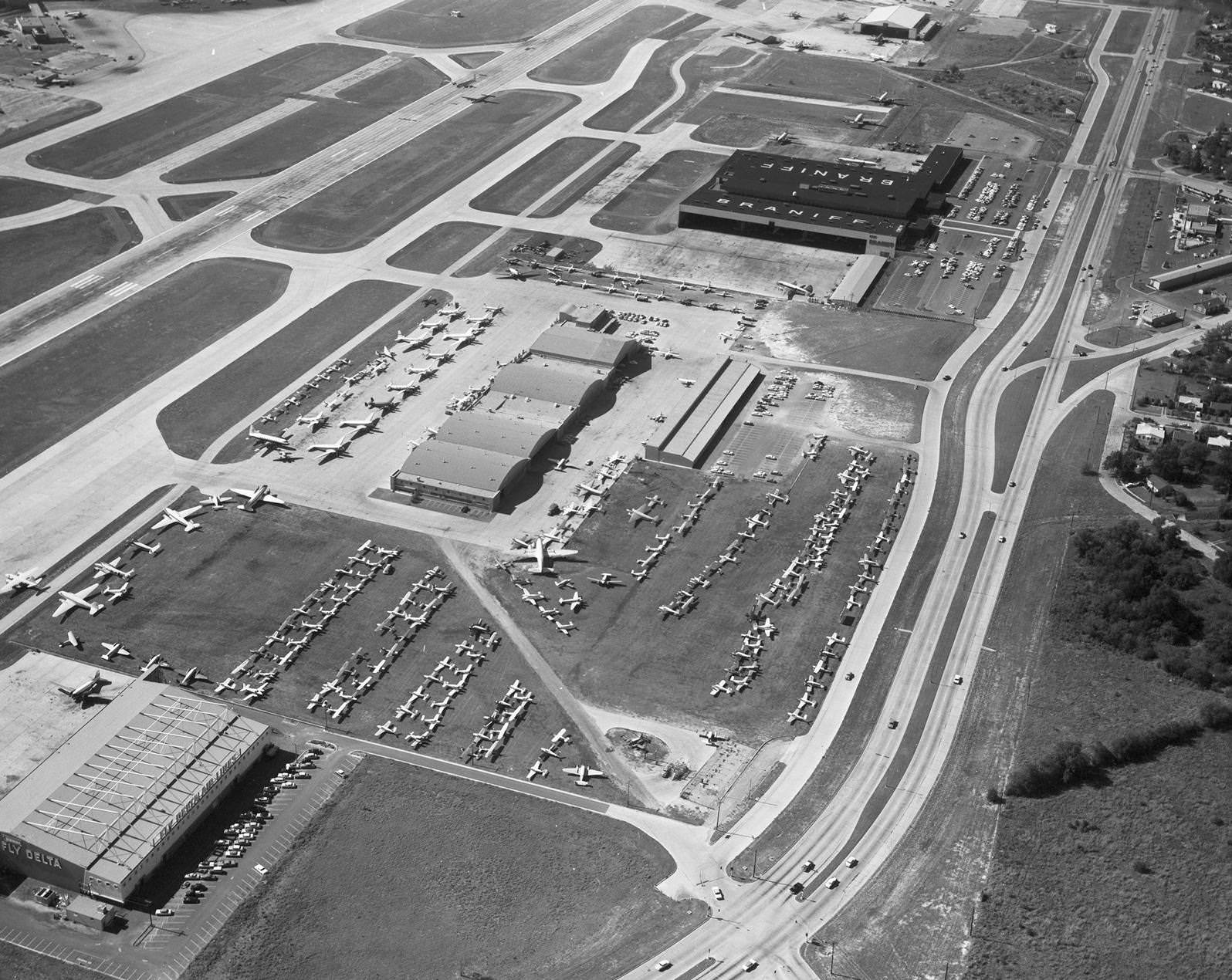 Aerial of Southwest Airmotive at Dallas Love Field, 1950