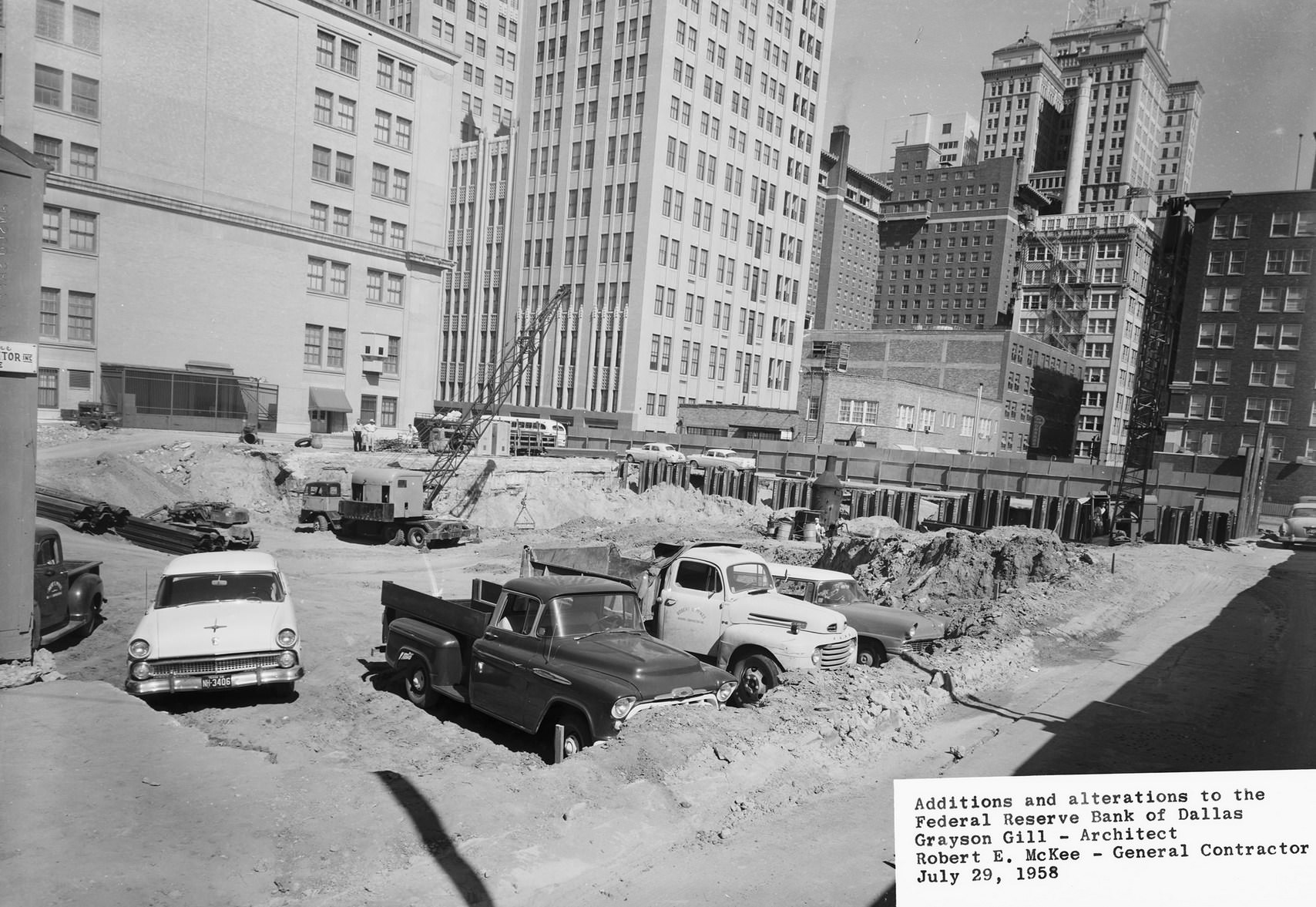 Federal Reserve Bank of Dallas, addition construction, downtown Dallas, Texas, 1958