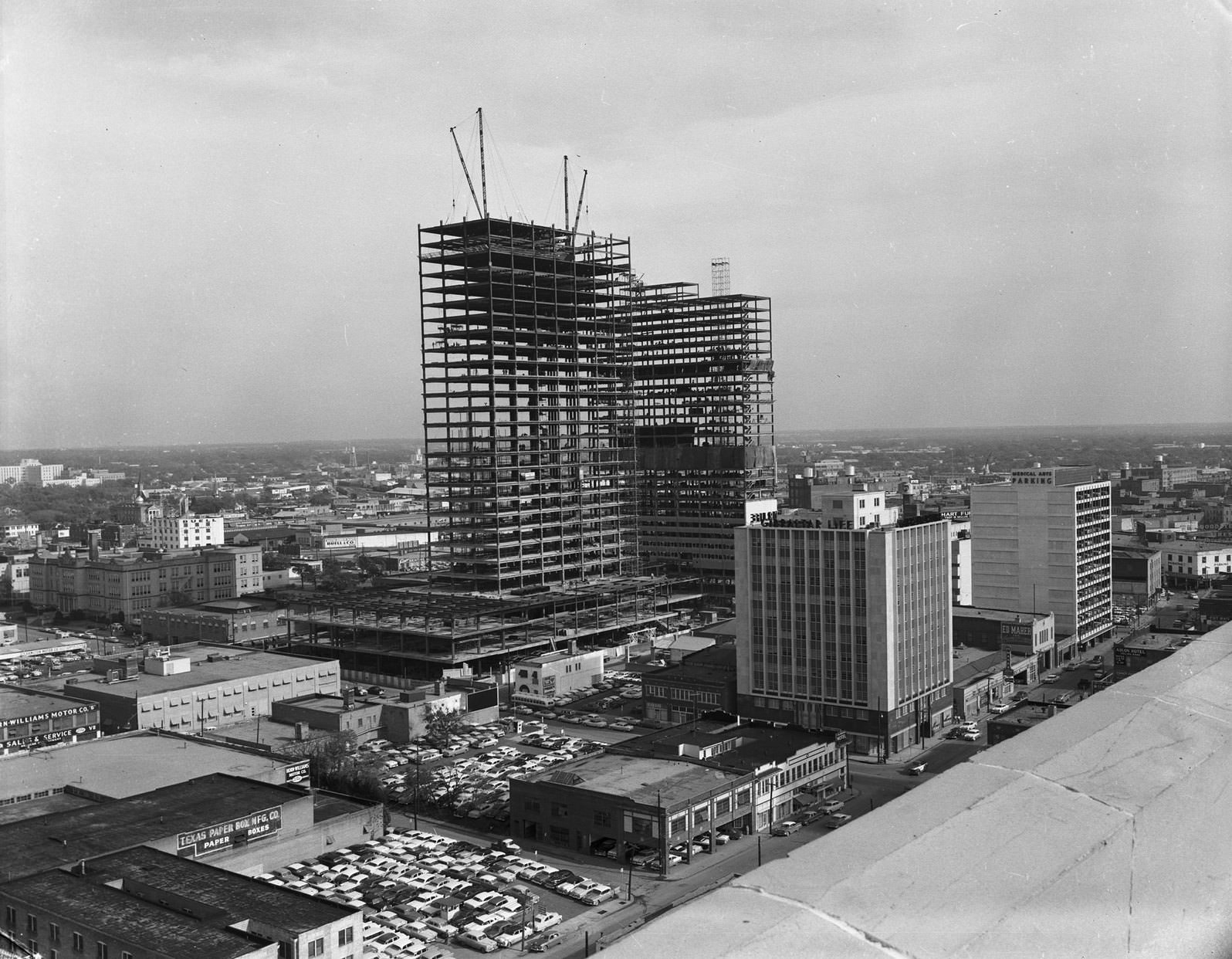 Southland Center under construction, downtown Dallas, Texas, 1957