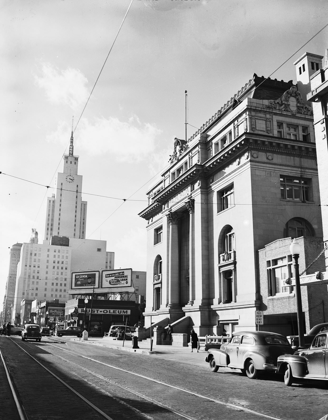 Downtown Dallas with city hall building, 1950