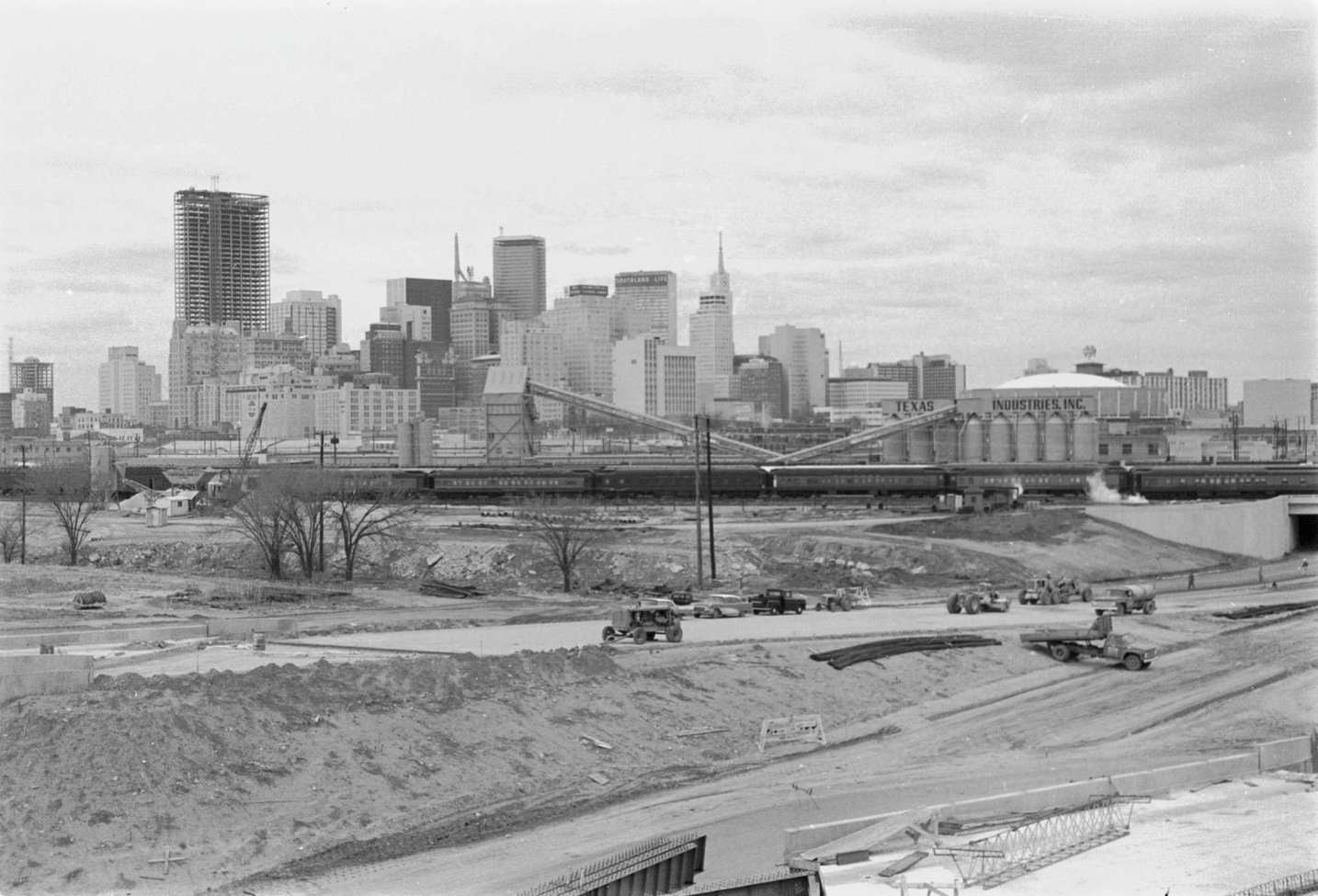 Dallas skyline with construction site, 1959