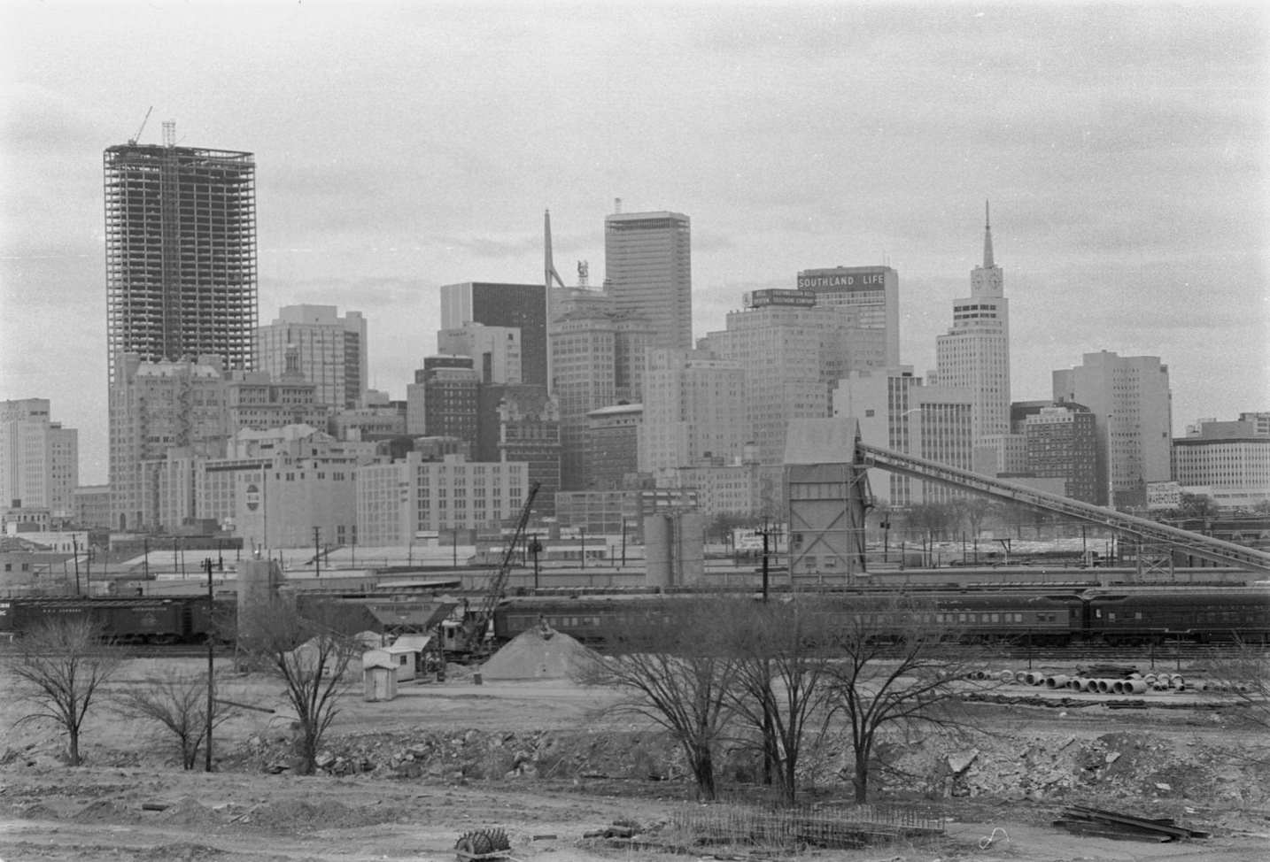 Dallas skyline with construction site, 1959