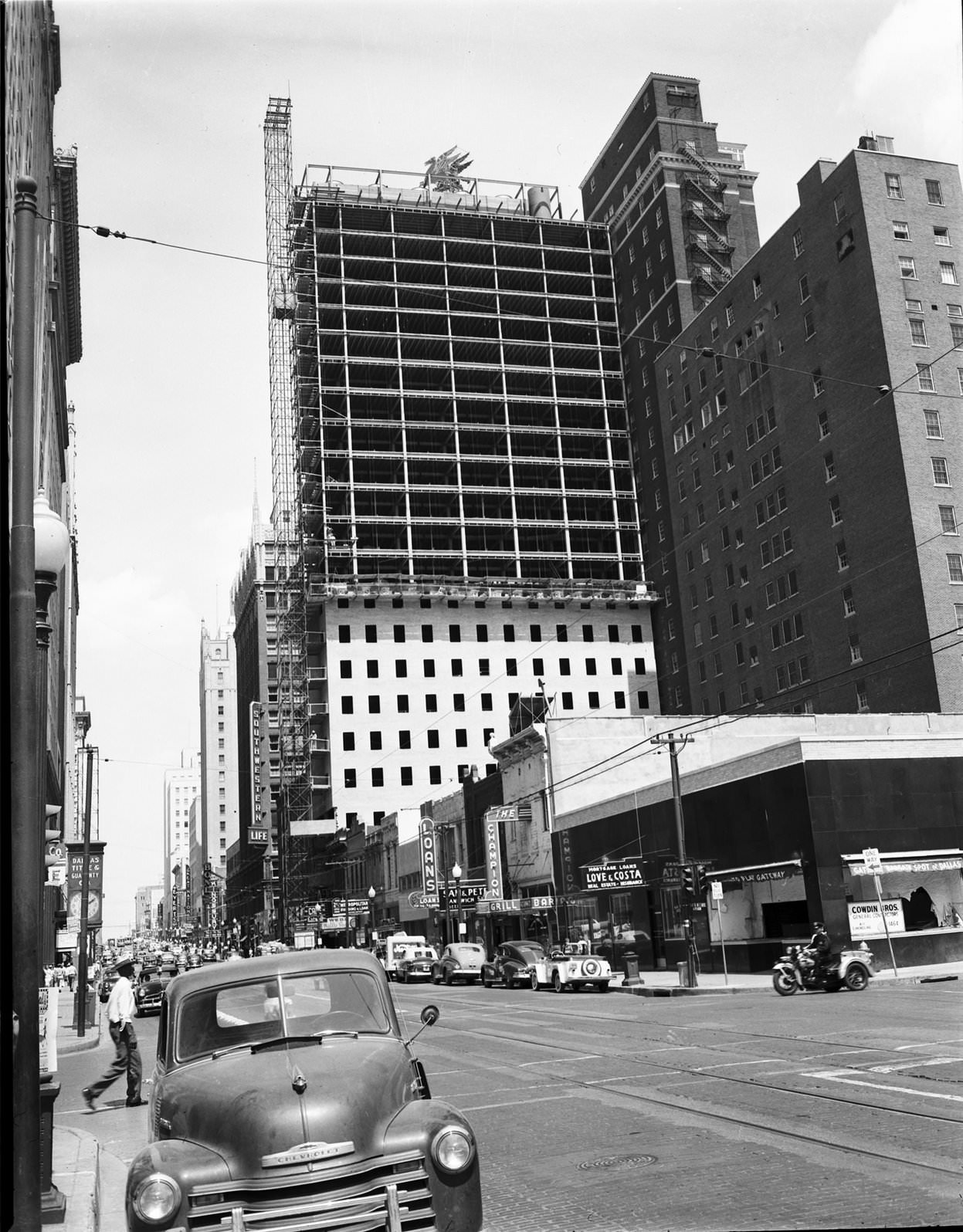 Construction on the Adolphus Hotel, downtown Dallas, Texas, 1951