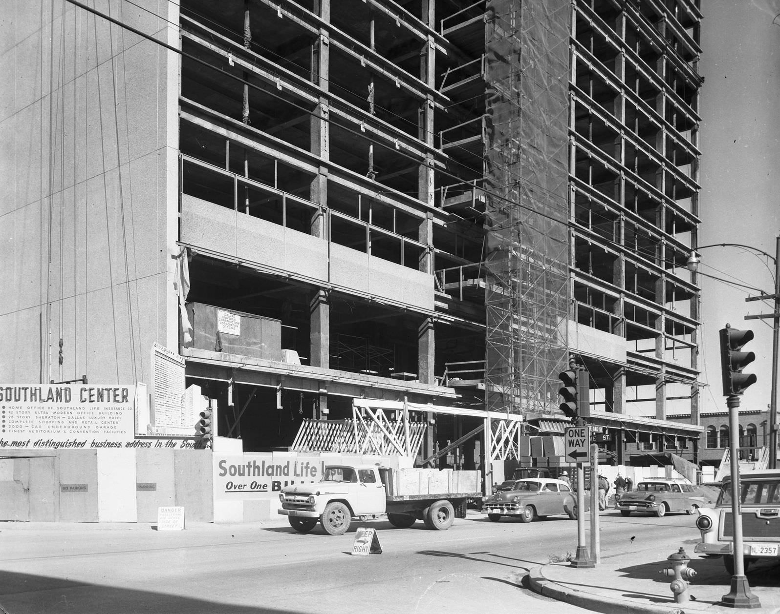 Southland Center under construction, downtown Dallas, Texas, 1957