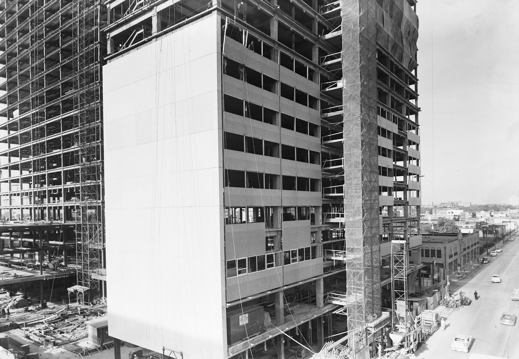 Southland Center under construction, downtown Dallas, Texas, 1957