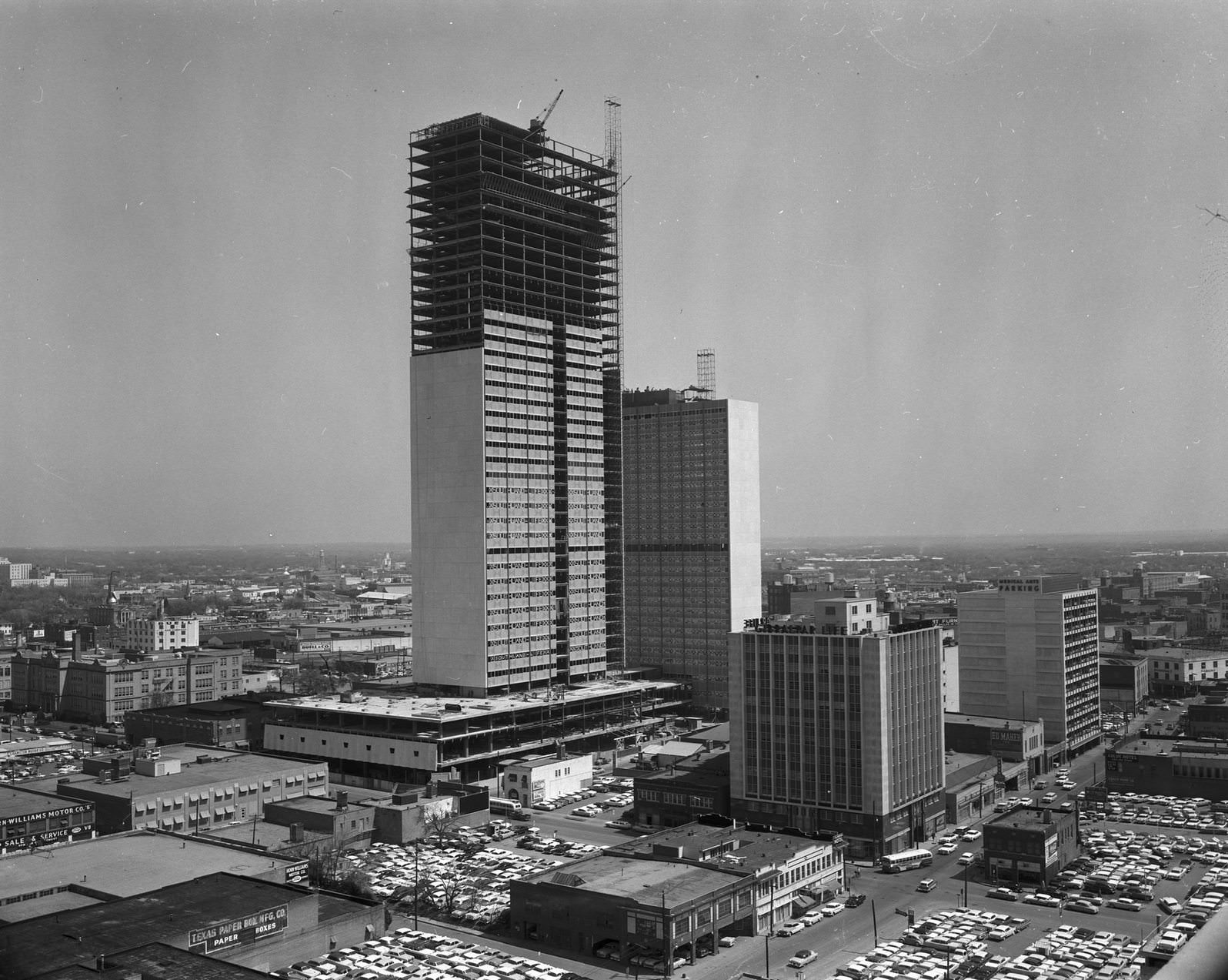 Southland Life and Sheraton Hotel buildings under construction, downtown Dallas, 1958