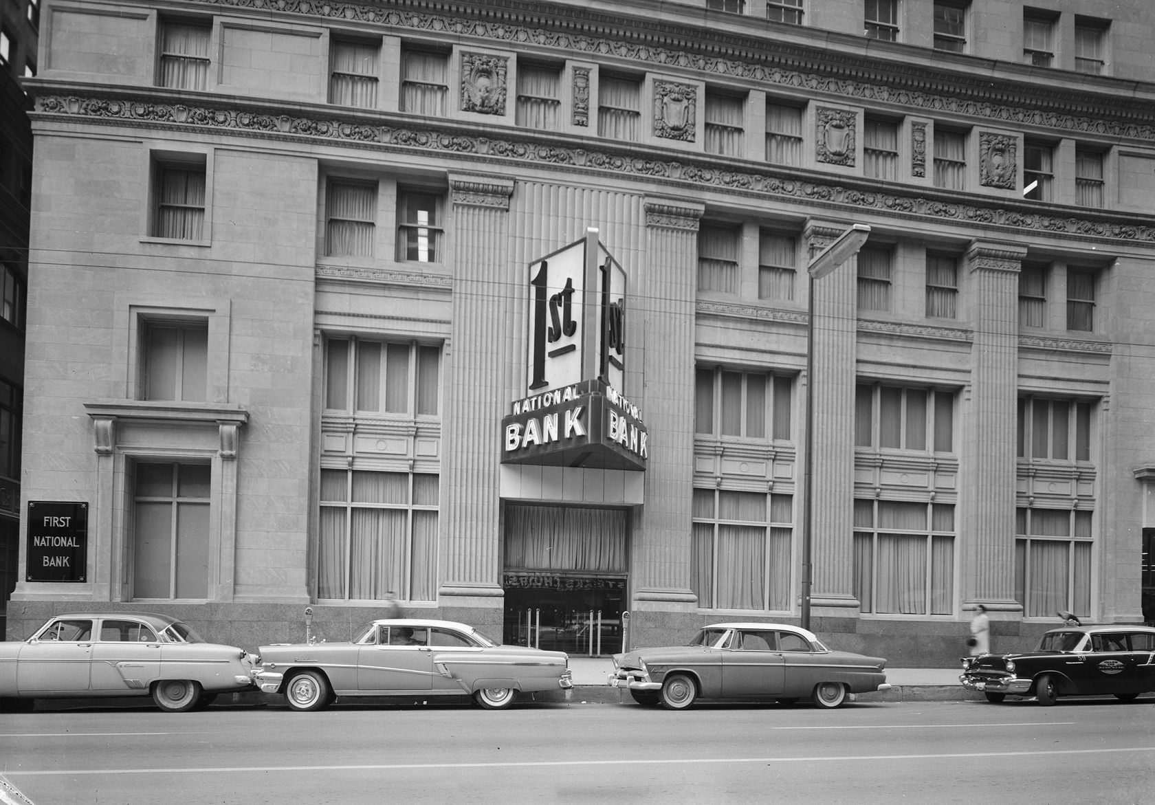 First National Bank building, downtown, 1958