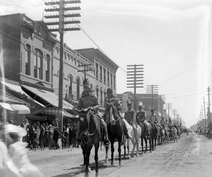 Mounted horsemen on parade, 1907