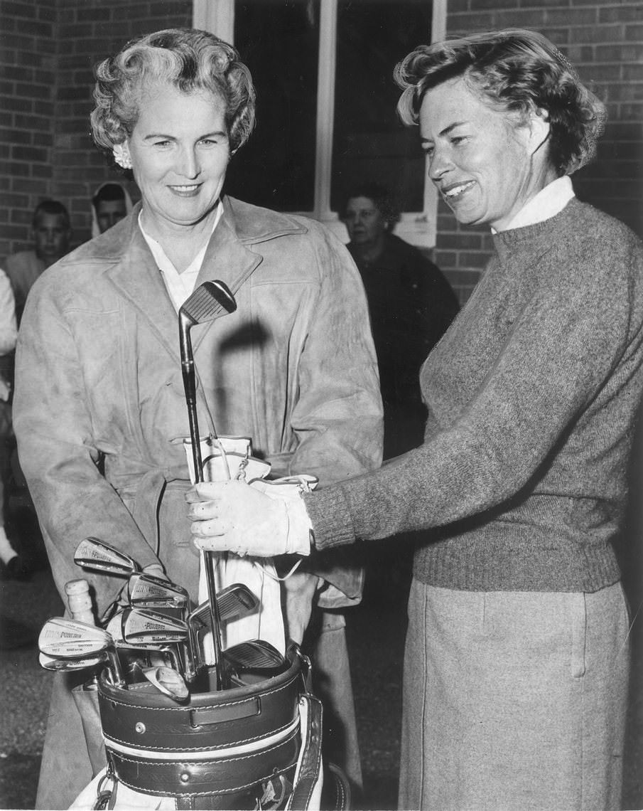 Betsy Rawls and Aniela Goldthwaite at River Crest Country Club, 1961