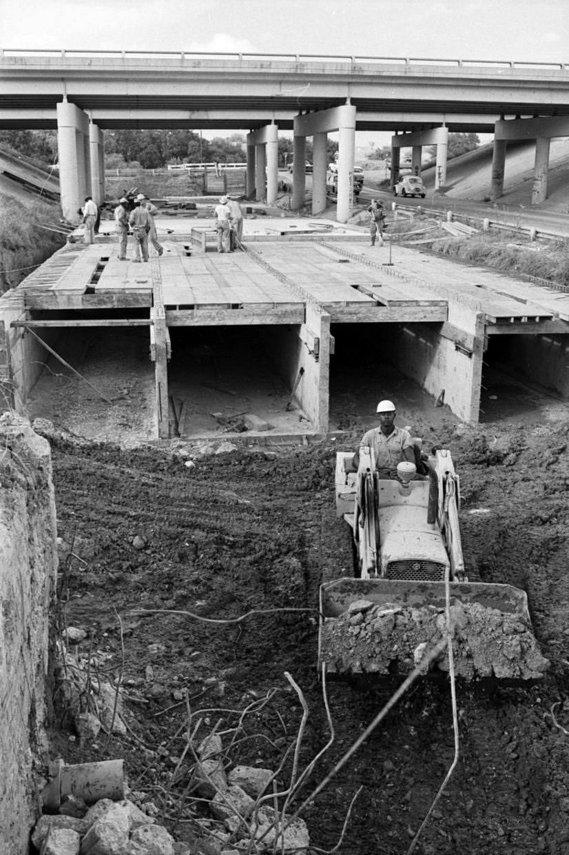 Road construction at Edeville Road and Bridge Street, Fort Worth, Texas, 1968