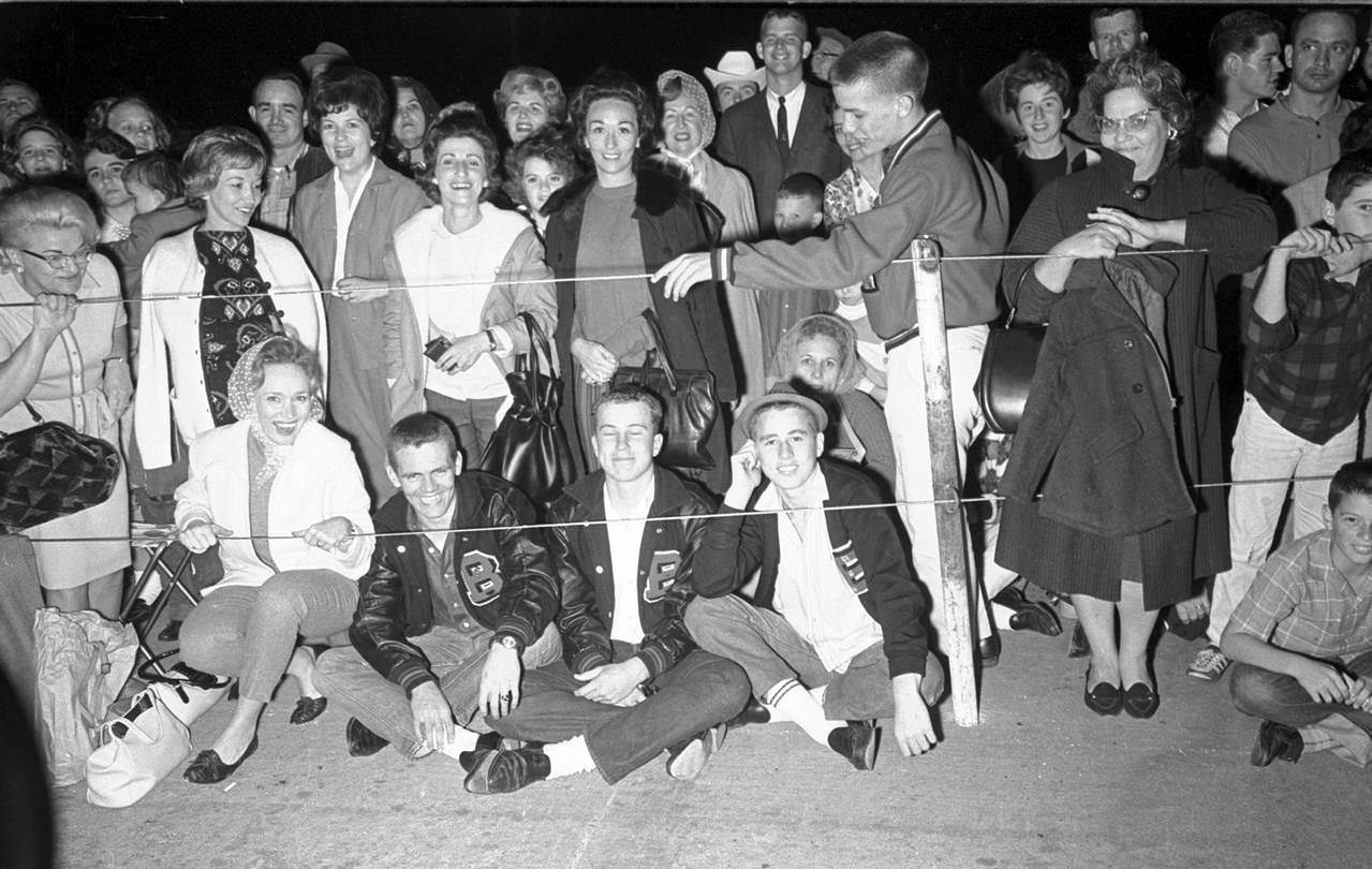 People waiting on flight line at Carswell Air Force Base, 1963