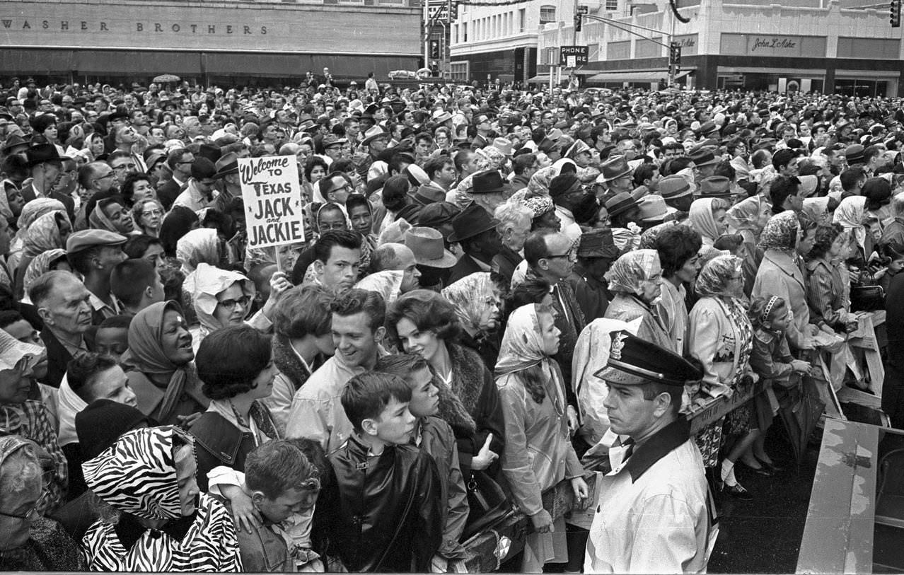 Crowd gathered to hear John F. Kennedy speak, 1963