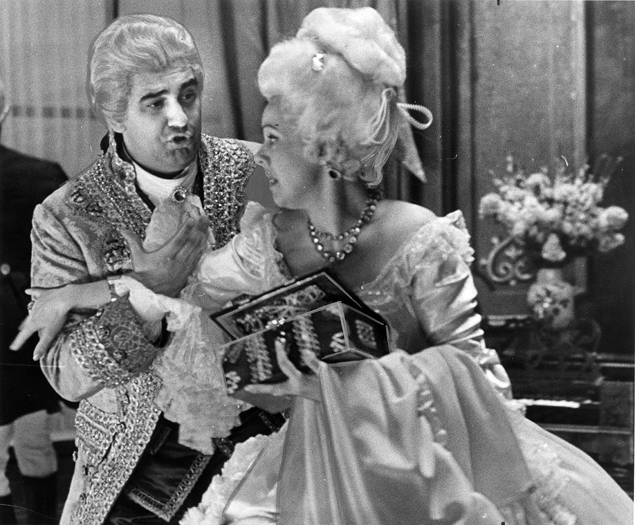 Placido Domingo and Raina Kabaivanska in Fort Worth Opera Assoc production of Puccini's "Manon Lescaut", 1968