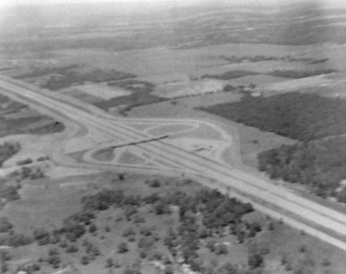Dallas-Fort Worth Turnpike, 1960s. Aerial view of Dallas-Fort Worth Turnpike looking northwest.