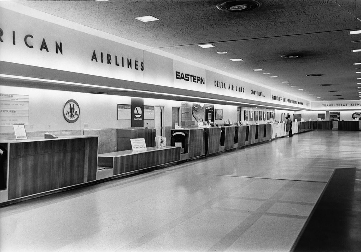 Ticket counter at Greater Southwest International Airport, 1968