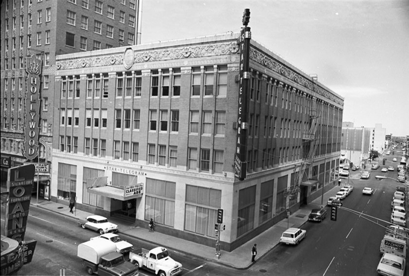 Fort Worth Star-Telegram building, exterior, 7th and Taylor Street, Fort Worth, Texas, 1963
