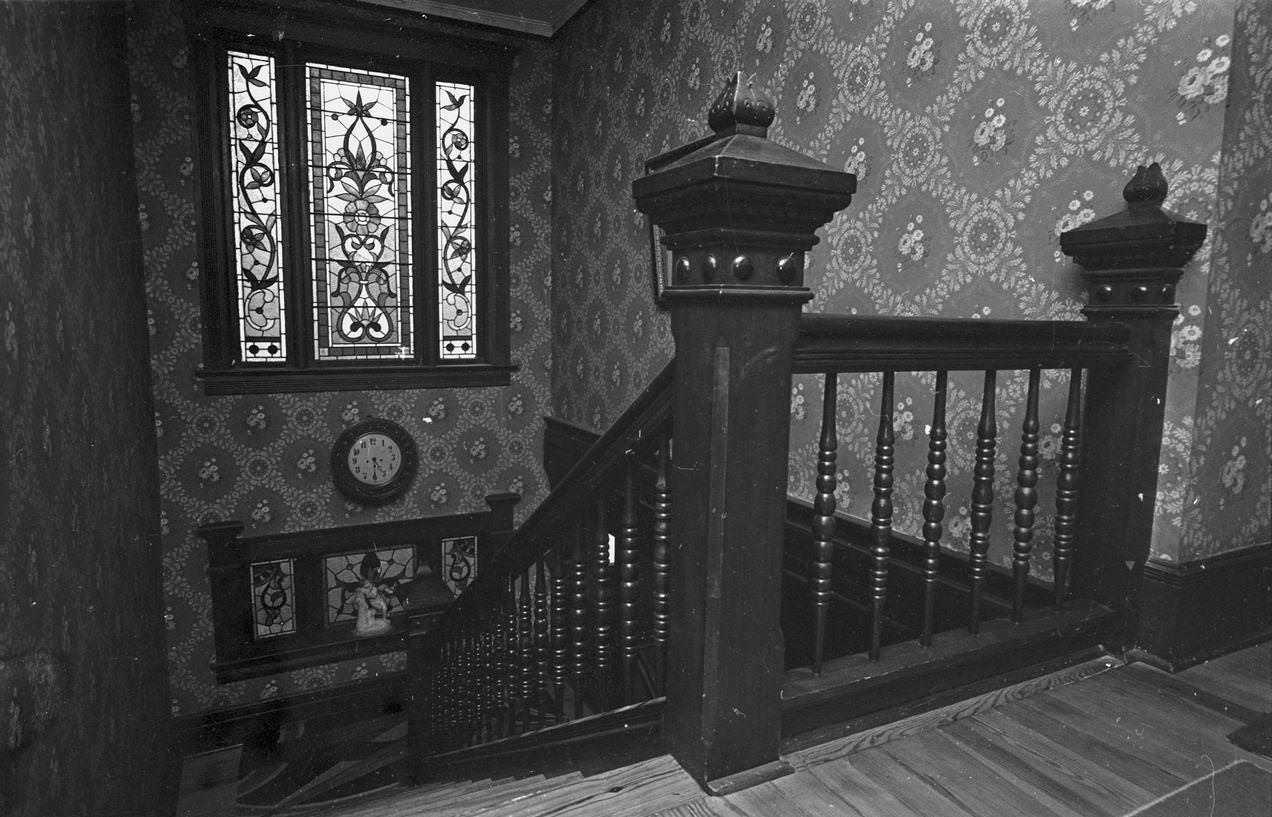 A staircase in McCart home, Arlington Heights, Fort Worth, Texas, 1969