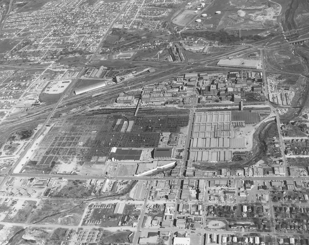 High altitude aerial of Fort Worth Stockyards, 1961