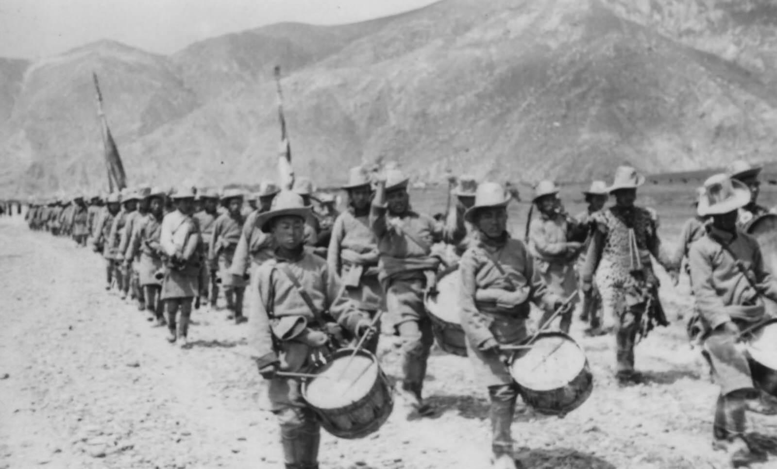 Part of the Small Tibetan Army on Parade, 1944