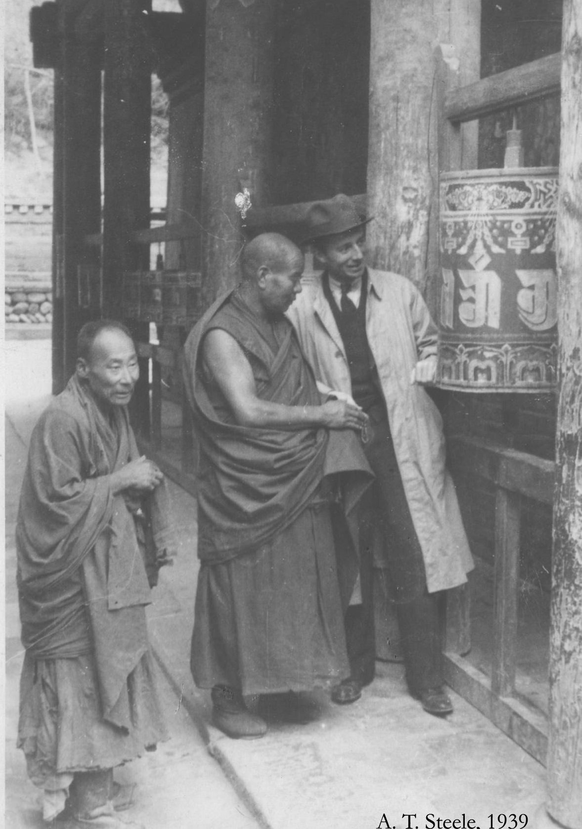 A.T. Steele With Two Monks From Kumbum Monastery, 1939