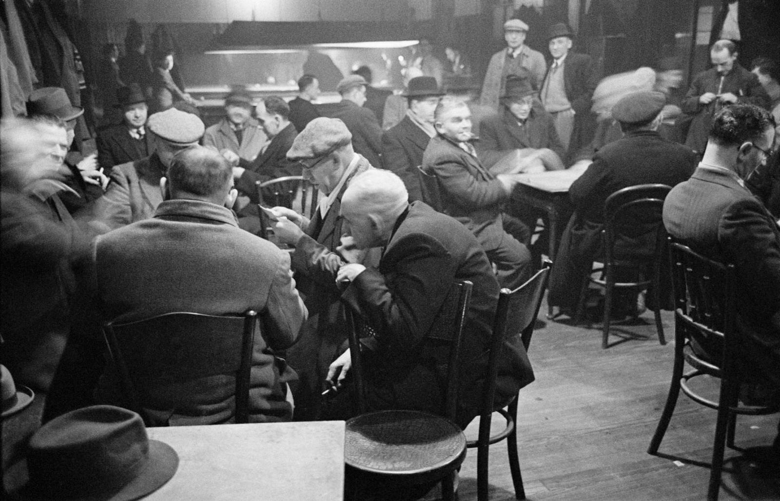 Men at a social club in the Gorbals, a slum district of Glasgow, 1948.