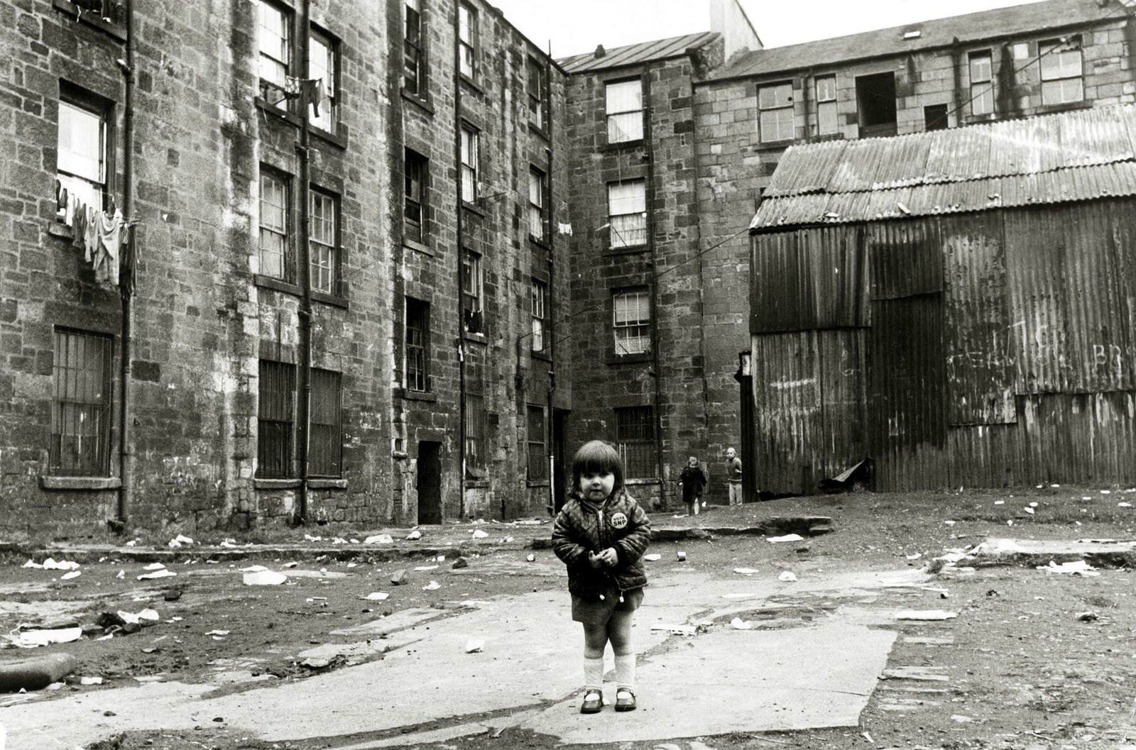 A scene in the Gorbals area of Glasgow, Scotland, showing the slums, some of the worst in Britain, 1974