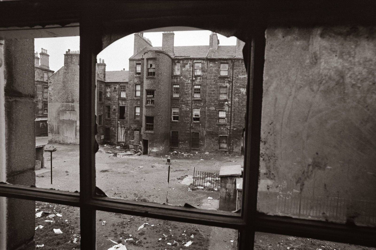 The view from a smashed window in the Gorbals area of Glasgow, 1968.