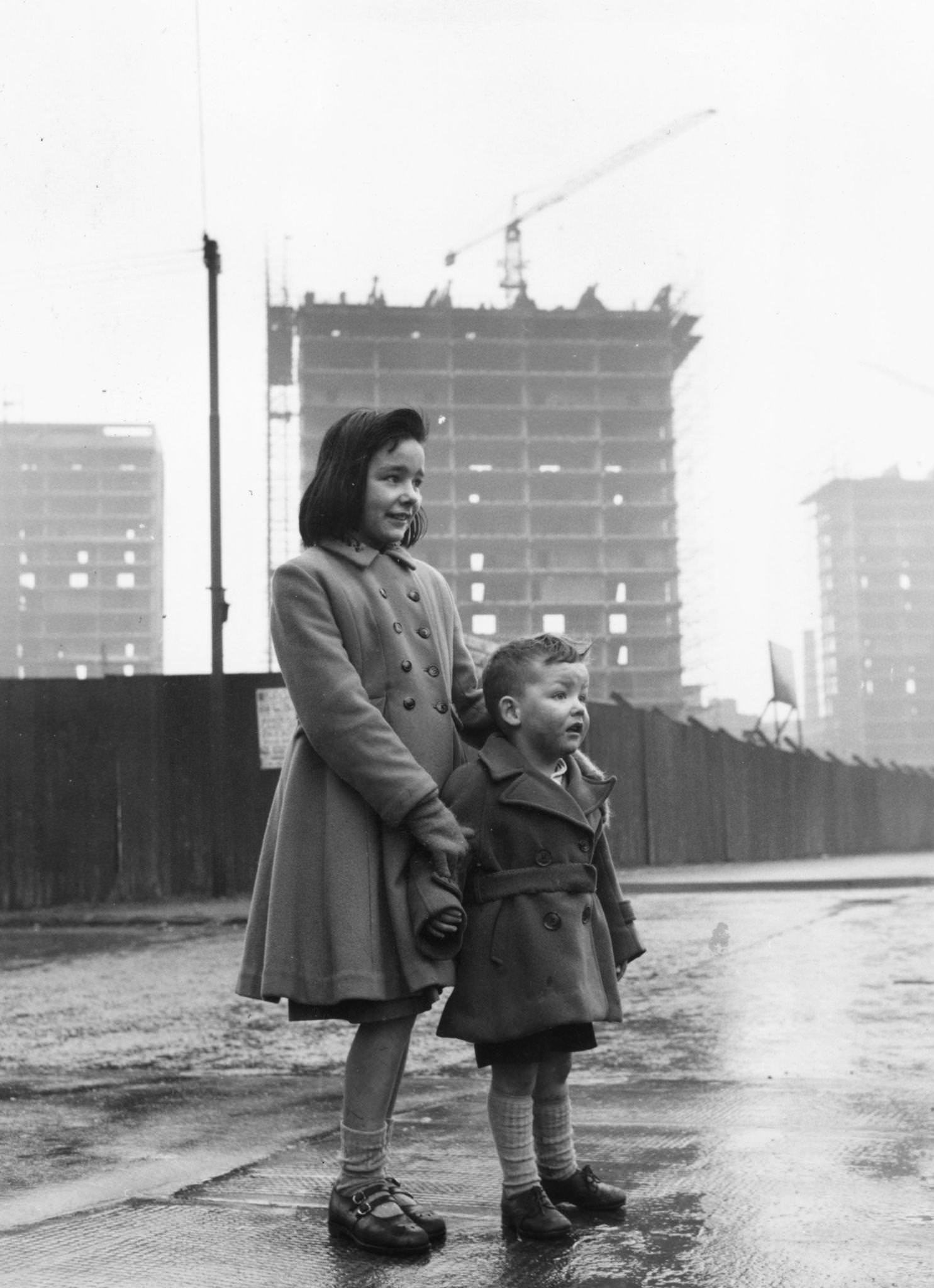 Two young children in street of the Gorbals district of Glasgow, 1962