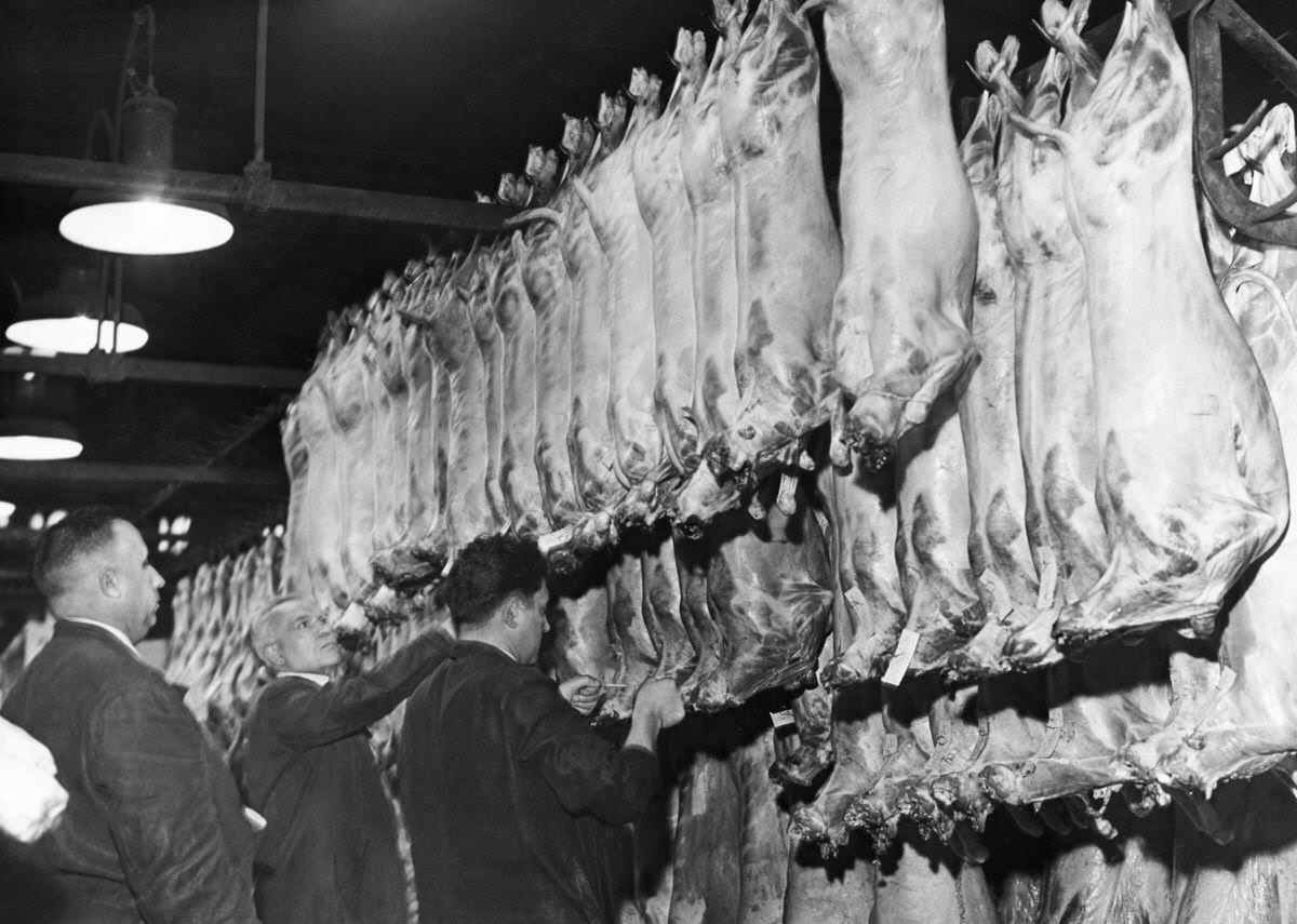 Marché de la viande aux Halles de Paris, 1950