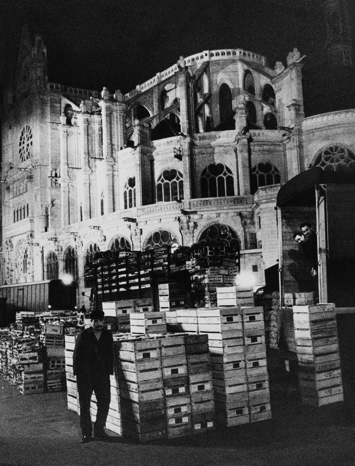 Wooden Trays Waiting for the vans, Les Halles, 1960s