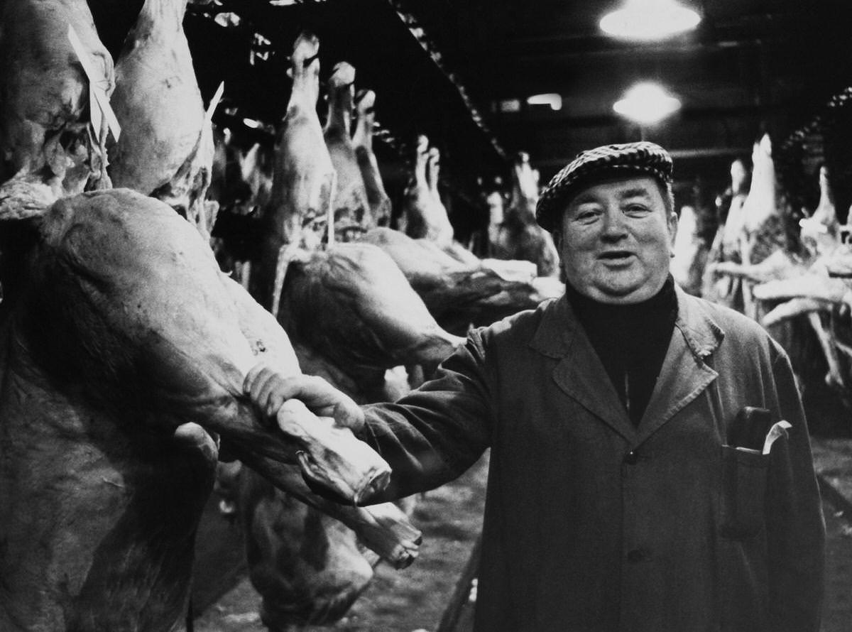 Les Halles, A Wholesaler in the Middle of his Carcasses, Les Halles, 1960s