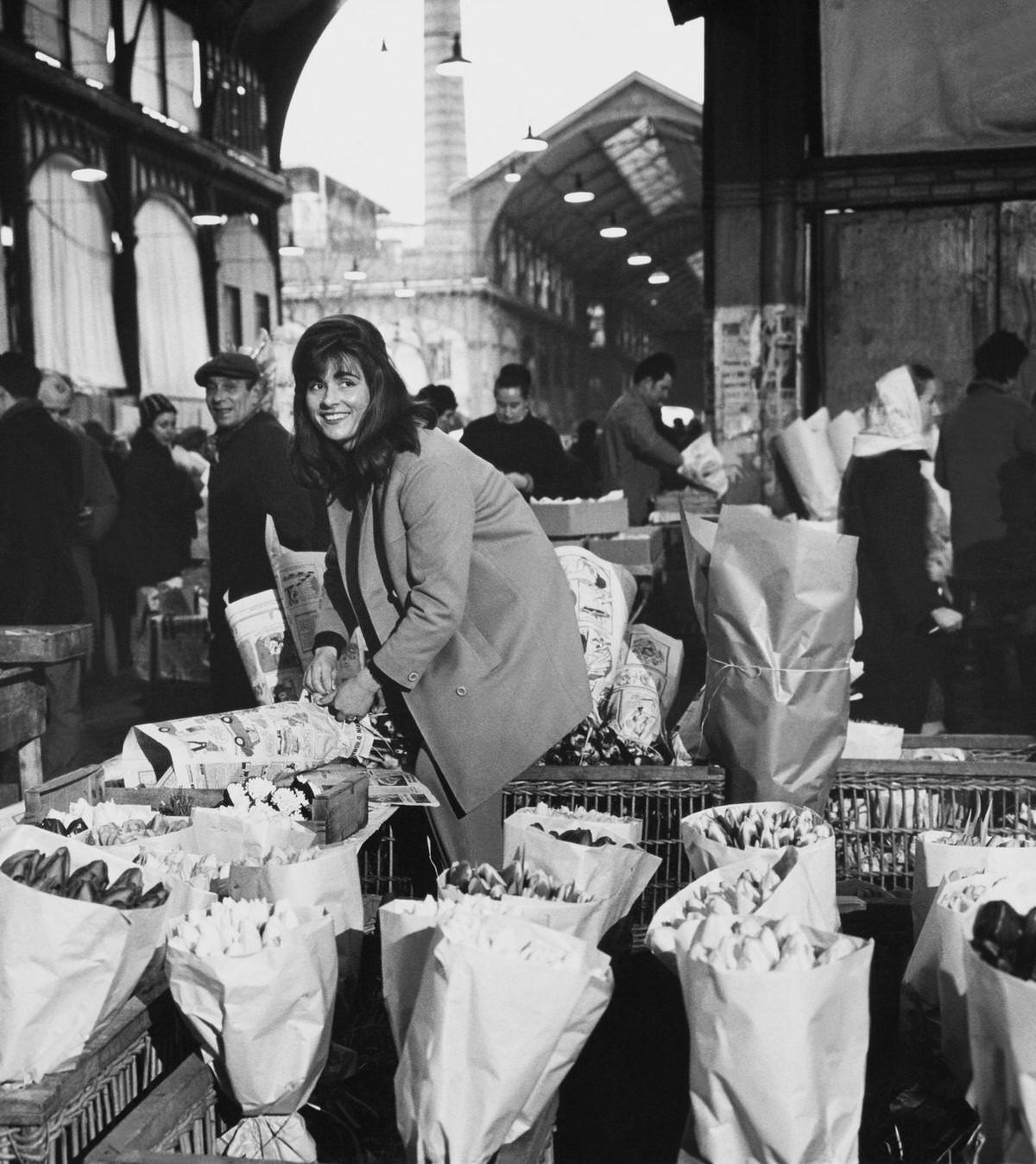 Purchase of Flowers Giving Merry, Les Halles, 1960s