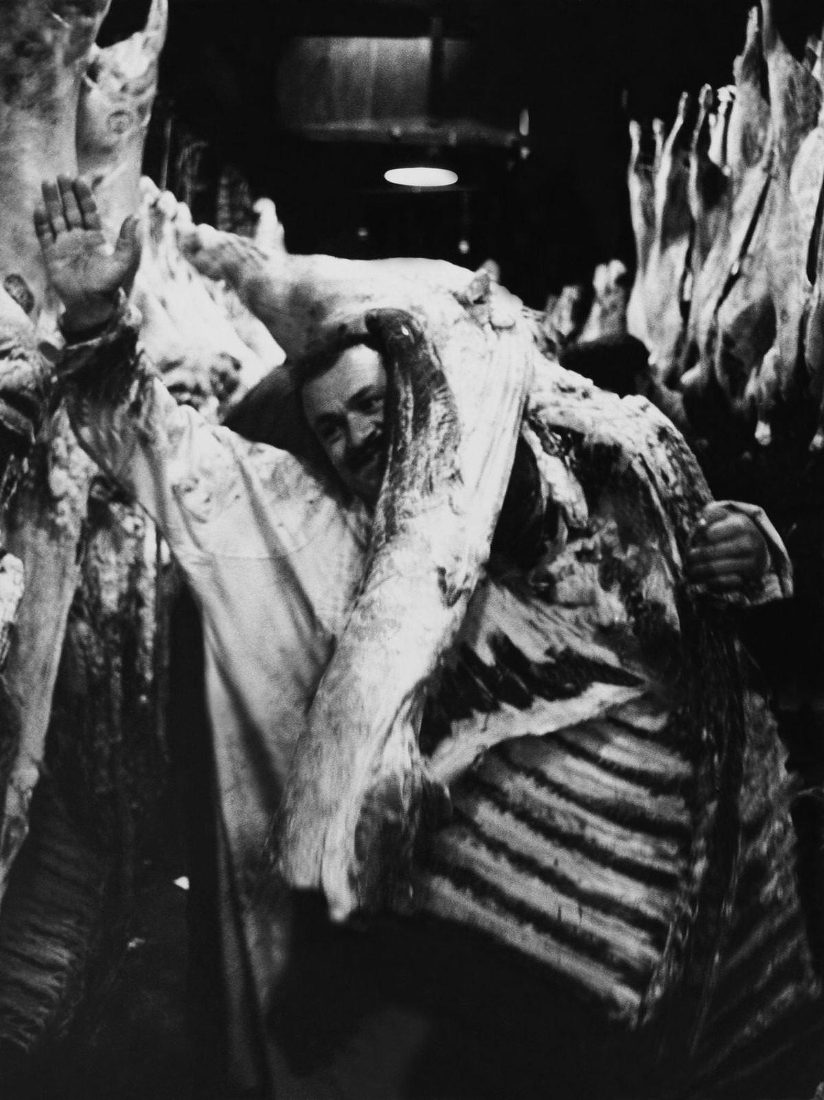 Wholesaler Carrying Cow Carcasses, Les Halles, 1960s