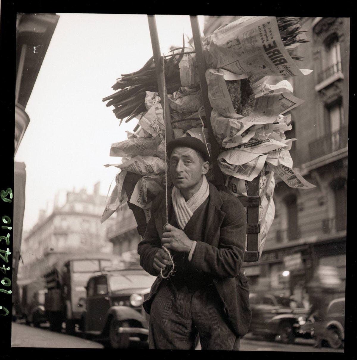 Man Carrying Goods on Frame on Back, Les Halles, 1954
