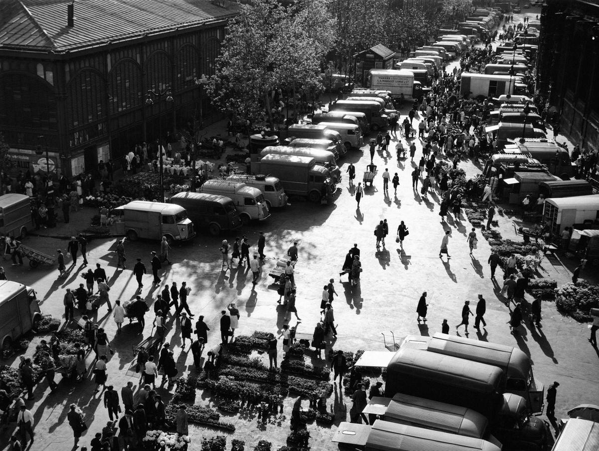 Spring day at Les Halles, which was historically the traditional central market of Paris in 1964 in Paris