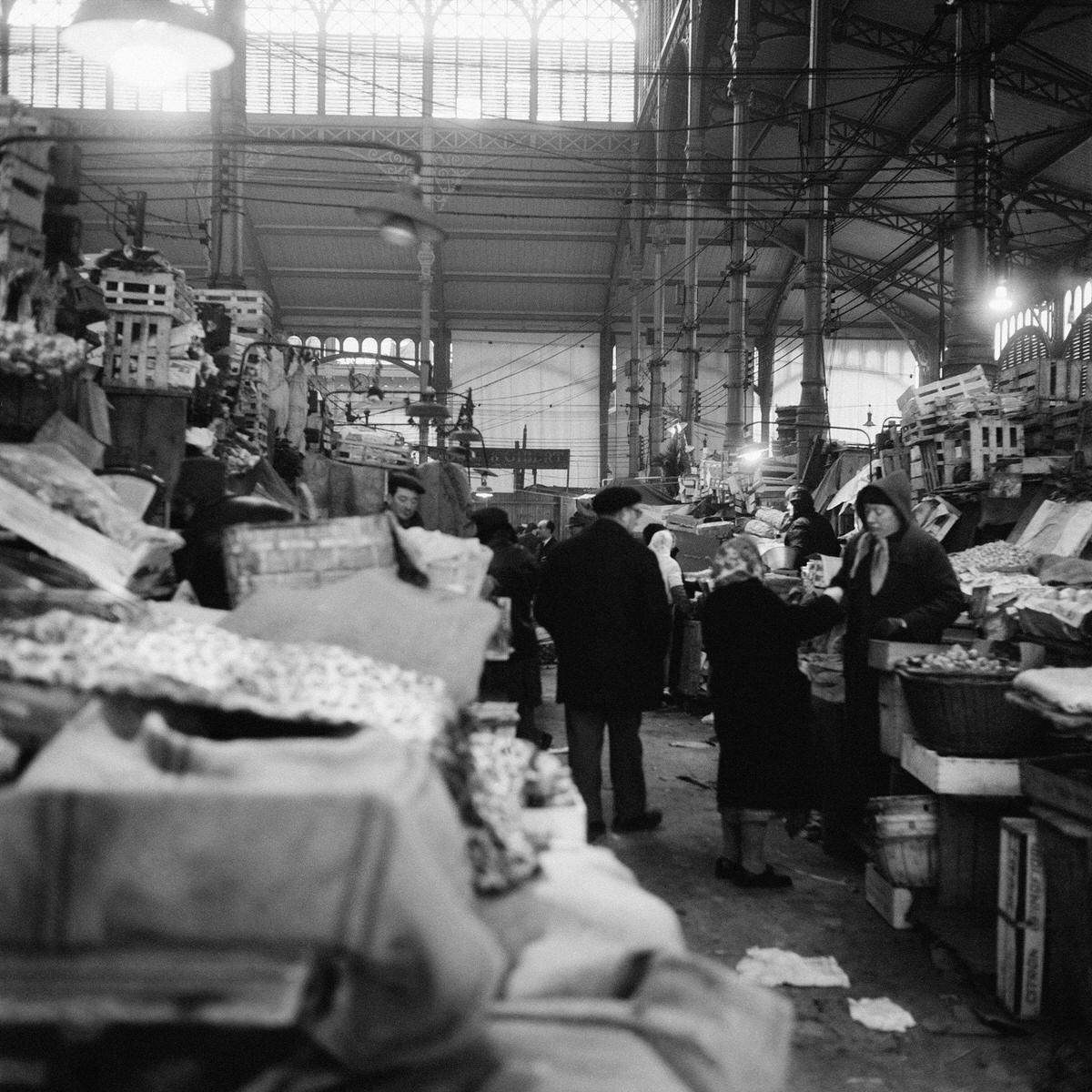 People shopping at Paris Les Halles Central Market, 1960s