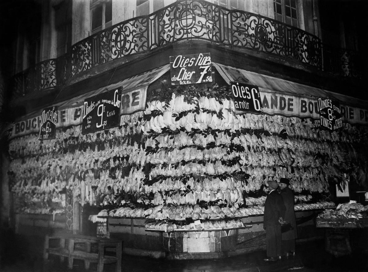Poultry Array For Christmas Near Les Halles in Paris, 1937.