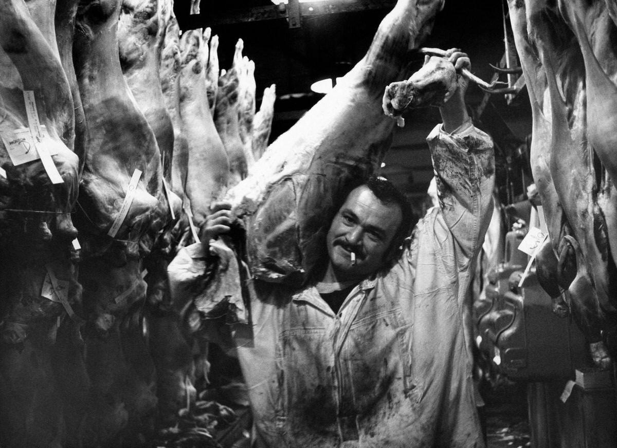 Market porter in the meat hall of Les Halles, 1967